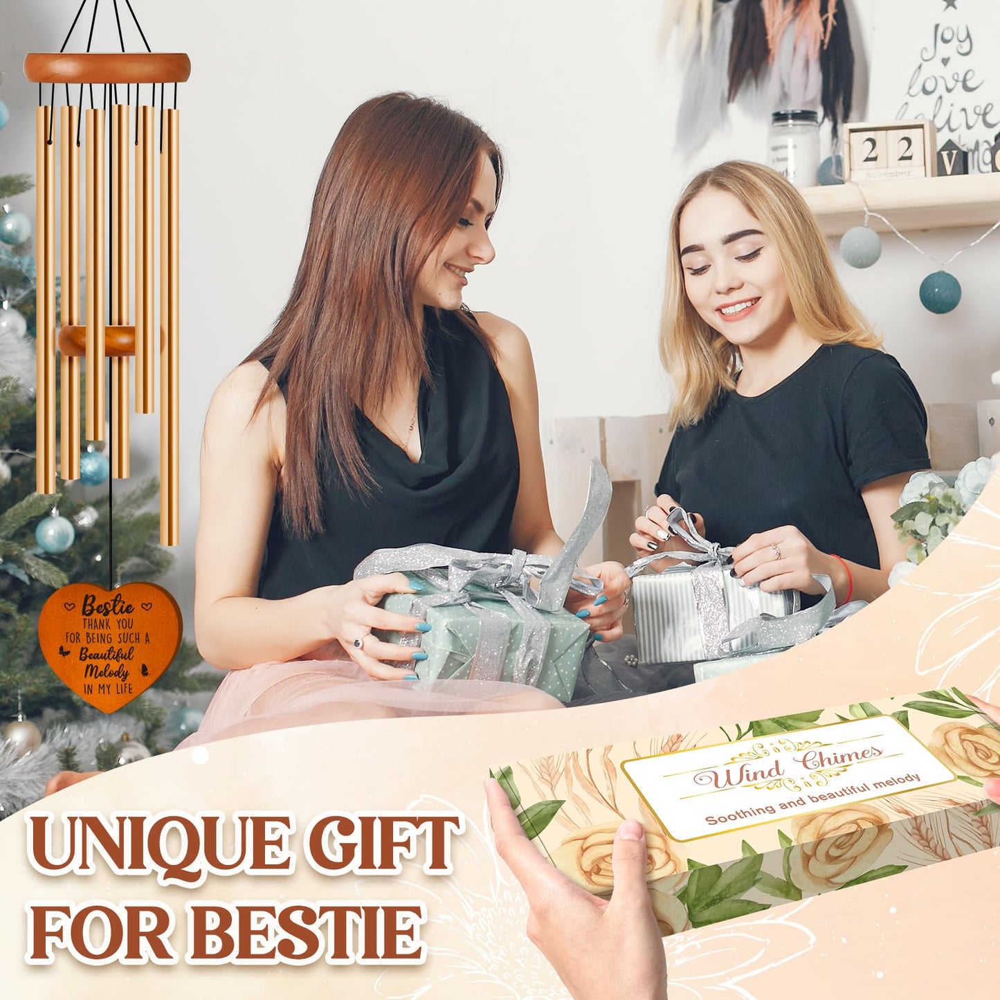 Bestie Gifts for Women, Friendship Gifts for Women, Best Friend Birthday Gift for Woman, Soul Sister, Female, Friend Sister, Christmas, Bestie Appreciation Gift Ideas, Bestie Wind Chimes Decor