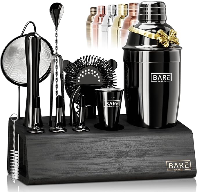 BARE BARREL® Mixology Bartender Kit Bar Set | 14-Piece Cocktail Shaker Set | Martini Barware Mixing Tools for Home Bartend...
