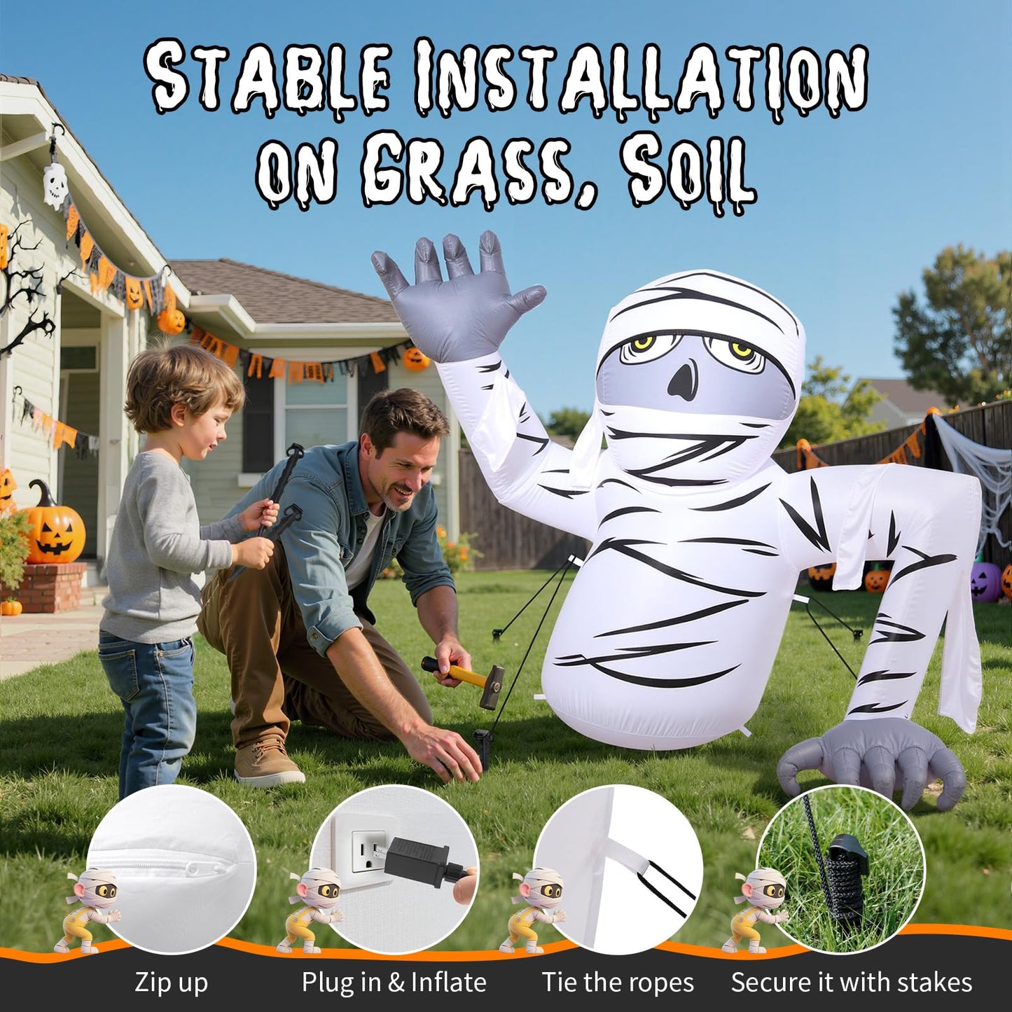 Dawdix 5.2FT Halloween Inflatable Mummy Outdoor Decorations Blow Up Yard Mummy Rising from Ground Decoration with Build-in LEDs for Holiday Party Indoor Outdoor Yard Garden Lawn Lawn