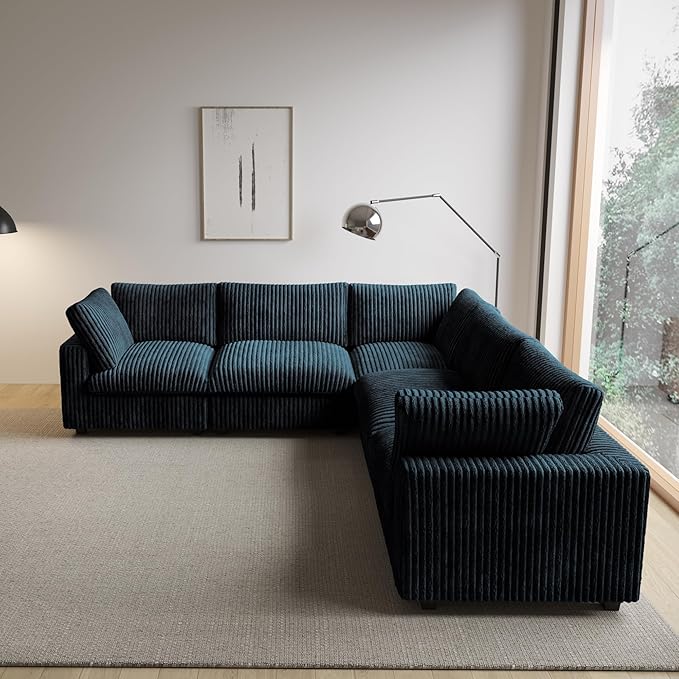 WJShome Cloud Couch Modular Sectional Sofa,118" Oversized 5 Seater Convertible Sofa,V Shaped Plush Couch for Living Room,Comfy Wide Seat Couches,Covers Washable&Replaceable-Black