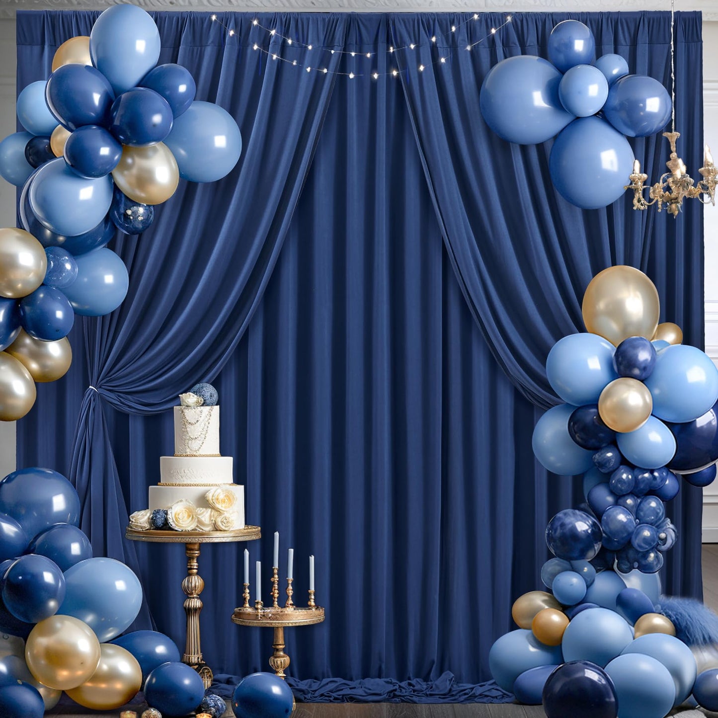 8 x 10ft Navy Blue Backdrop Curtains for Graduations, Dark Blue Photo Background Curtains No-Wrinkle Polyester Curtains for Parties Decorations Retirement Birthday Wedding Father's Day, 2 Panels