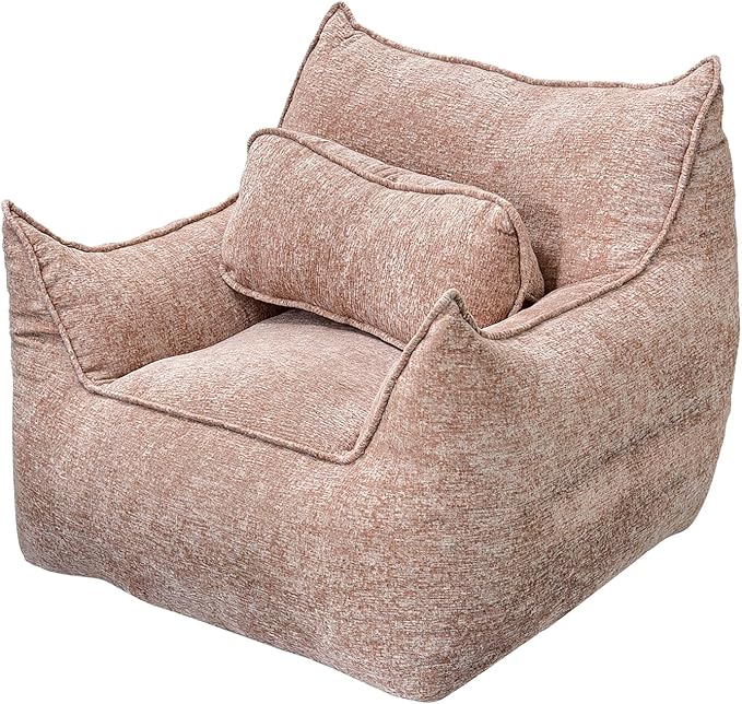 Adult Bean Bag Chairs with Pillow, Comfy Large Bean Bag Couch for Teens with Armrests, Giant BeanBag Sofa for Living Room, Bedroom, Light Brown