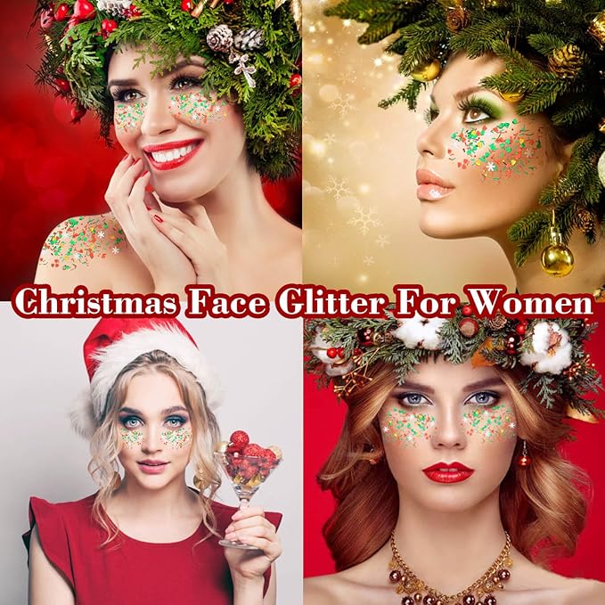 MEICOLY Christmas Face Body Glitter Gel,Christmas Stocking Stuffers Gift Decorations,Festival Hair Glitter for Women Kids Girls,Chunky Halloween Sparkling Glitter Face Paint
