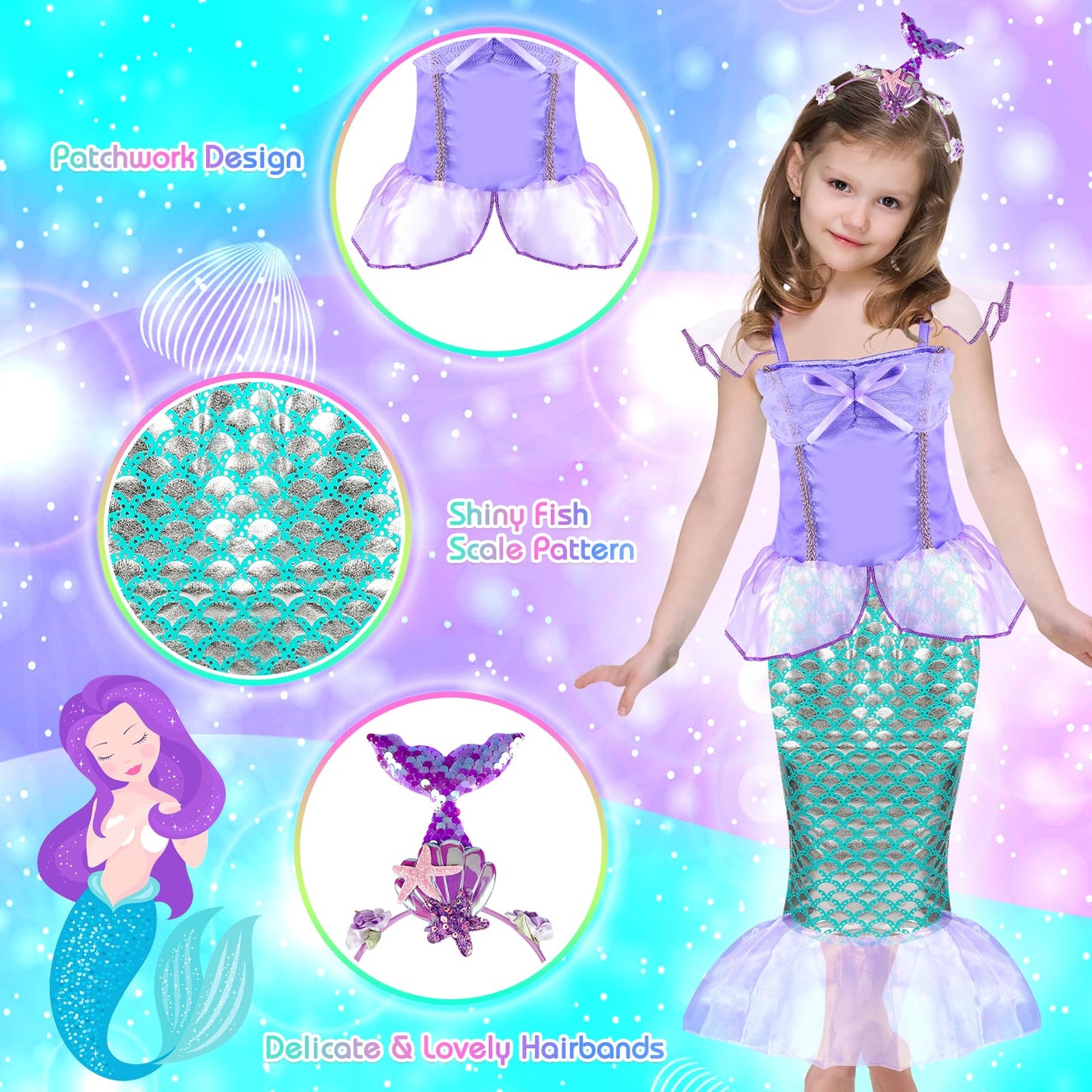 EULRGAUS Princess Dress Up, Dress Up Clothes for Girls 3-6, Cosplay Princess Costume Gift Set with Princess Dresses and Princess Toys, Pretend Play Toddler Girl Toys, Halloween Christmas Birthday Gift