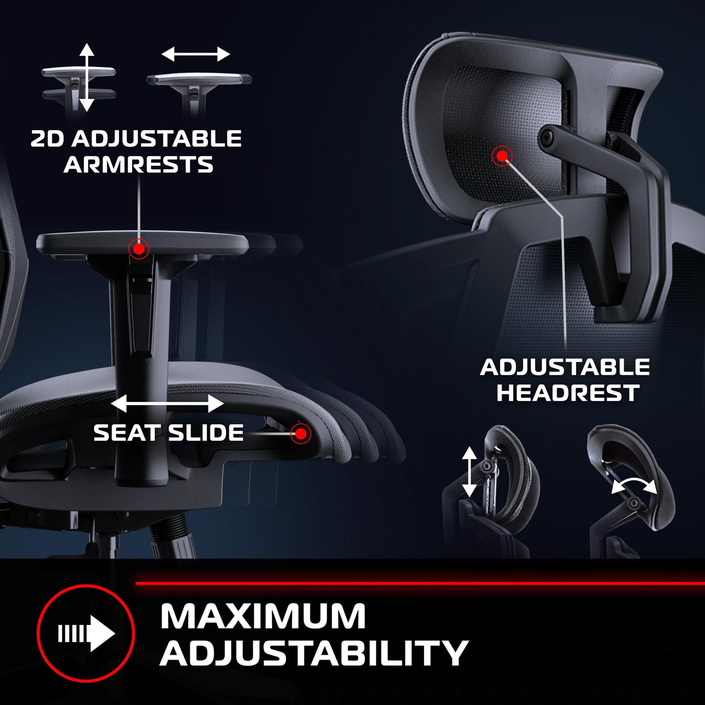 RESPAWN FLEXX Ergonomic Office and Gaming Chair with Lumbar Support - Breathable Mesh Recliner with Headrest & Adjustable Arms, Comfy Home Office Desk Chairs, Reclining Gaming Seat for Adults - Black