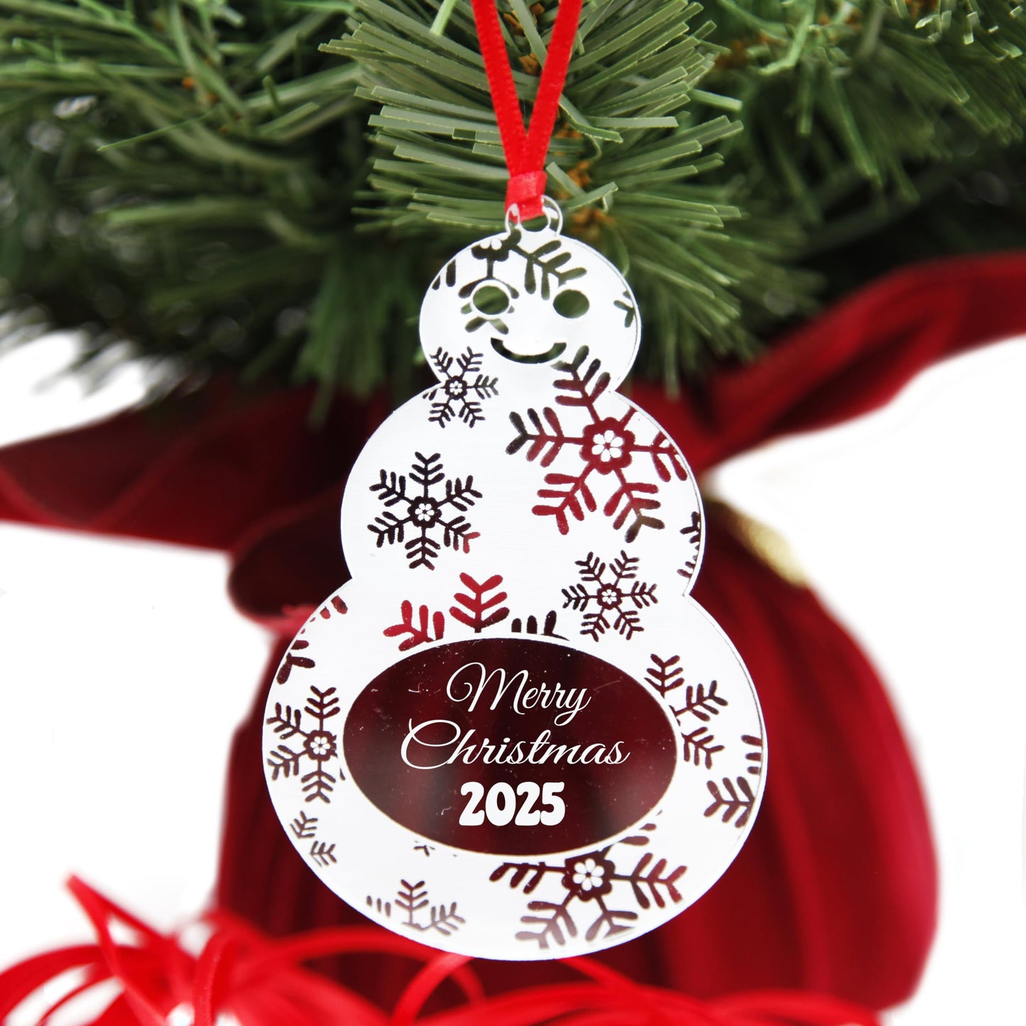 LHS Engraving - Personalized Christmas Ornaments for 2025 Gift Box Incld | Custom Engraved Snowman Keepsake Clear Acrylic (Holiday Year Non Custom)