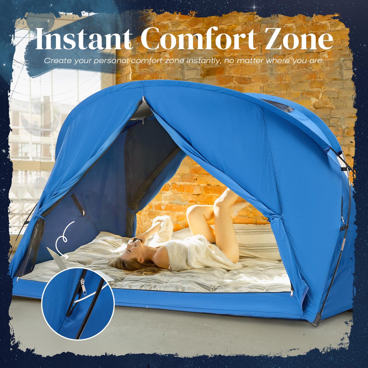 UNIHIMAL Bed Tent Canopy Twin, Blackout Portable Sleep Tent Easy Setup, Breathable Mesh, Privacy Curtains for Adults, Ideal for Indoor
