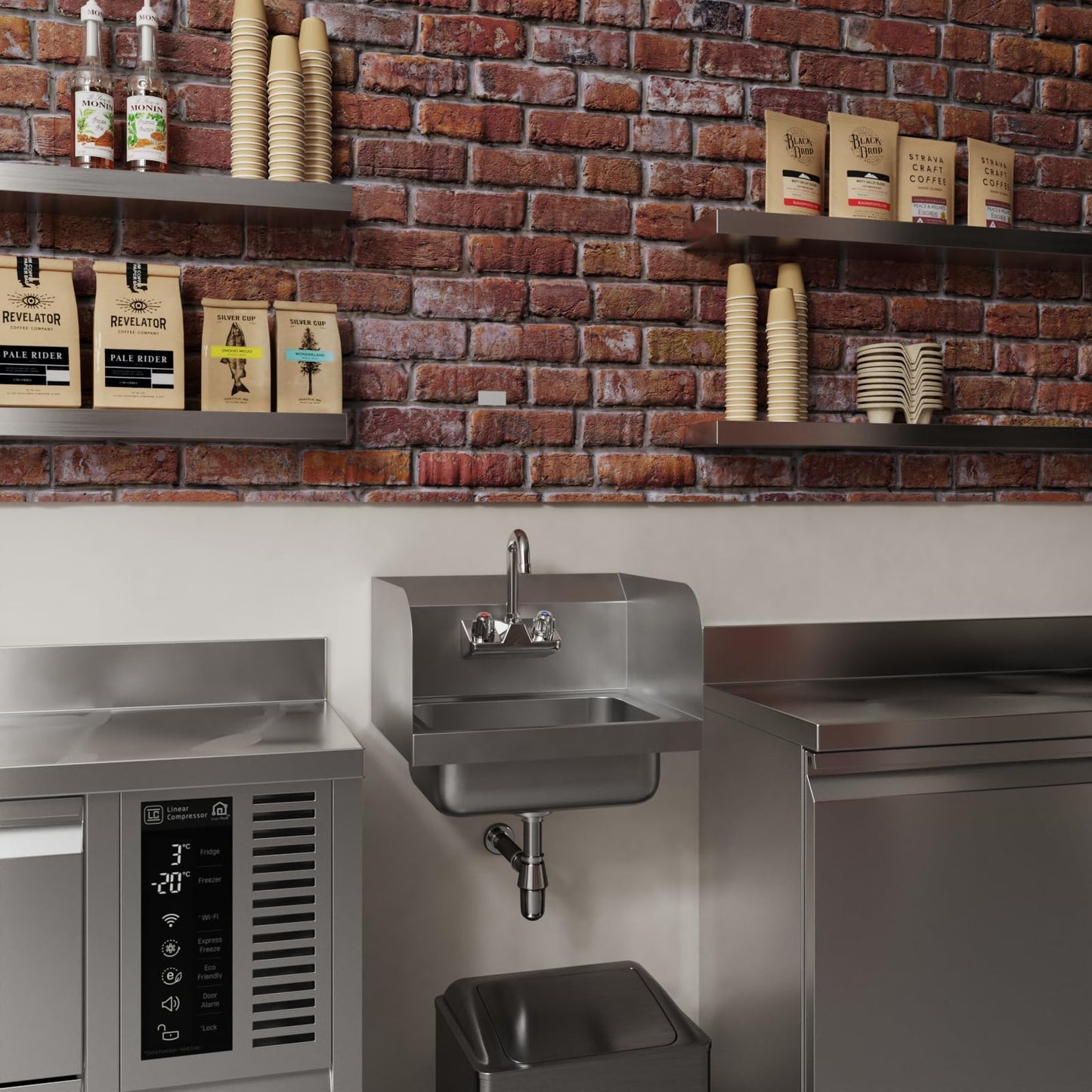 AmGood Stainless Steel Wall Mount Hand Sink | NSF | Commercial Hand Washing Basin For Restaurant, Kitchen and Home (17" x 15" with Sidesplash)
