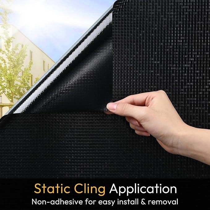 rabbitgoo Window Privacy Film Blackout Mosaic Static Cling Decorative, Removable Rainbow Window Film, Non-Adhesive Heat Control UV Blocking for Bathroom, 23.6 x 78.5 inches Black