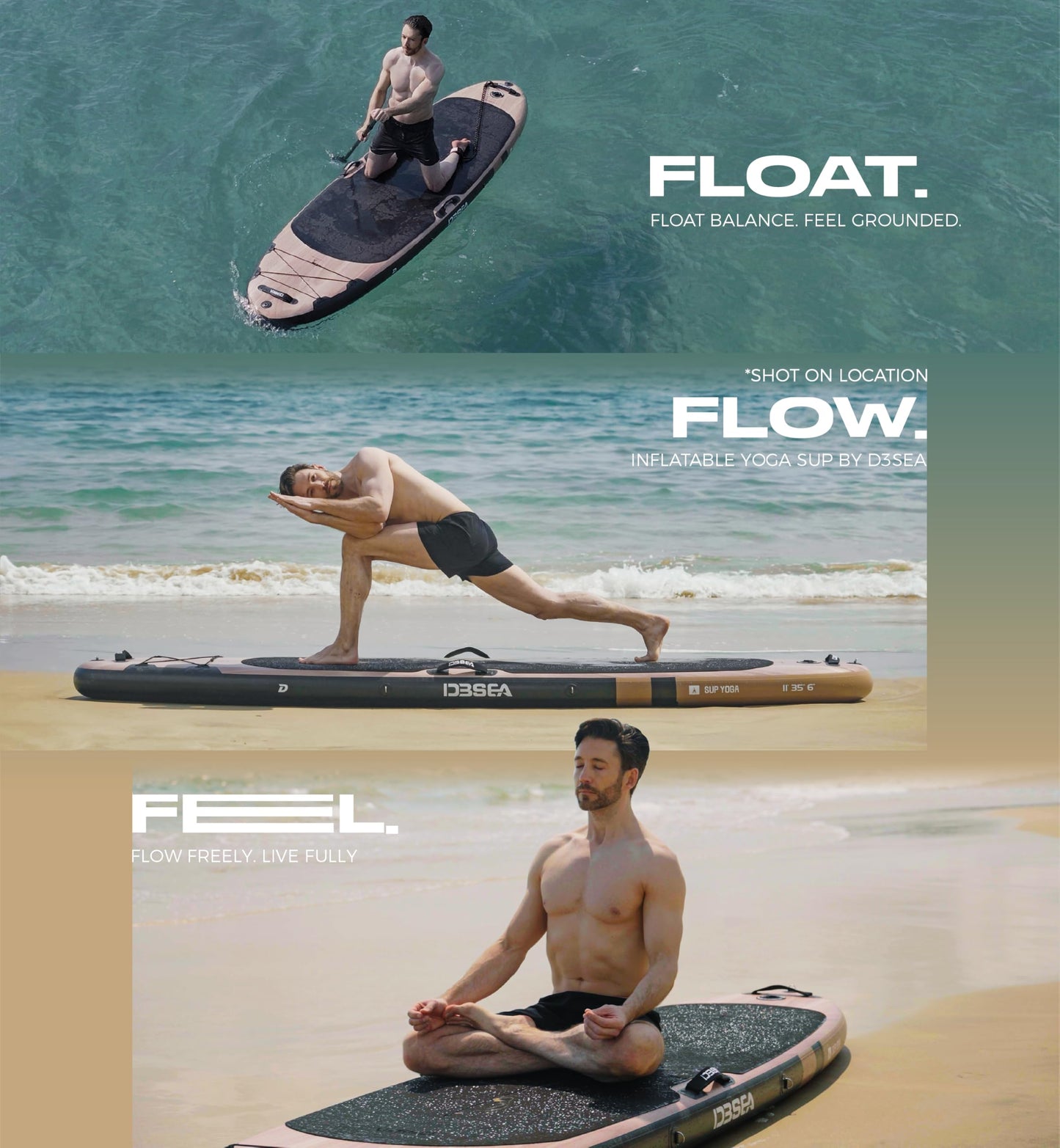 D3SEA 11 ft Inflatable Paddle Board with SUP Accessories, Extra Long Non Slip EVA Deck with Yoga Alignment Lines, Extra Wide Yoga SUP for Adults (Timber Noir, 11' × 35" × 6")