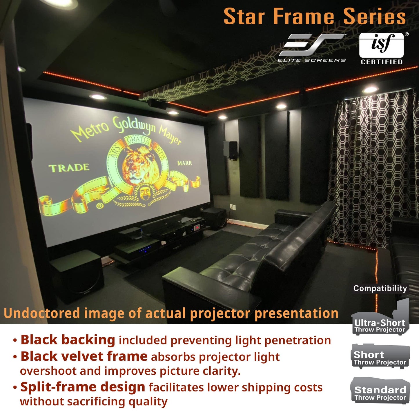 Elite Screens 135" Fixed Frame Projector Screen, Wall Mount, ISF Certified CineWhite UHD-B, Works with Standard, Short Throw & UST Projectors, SF135HW2