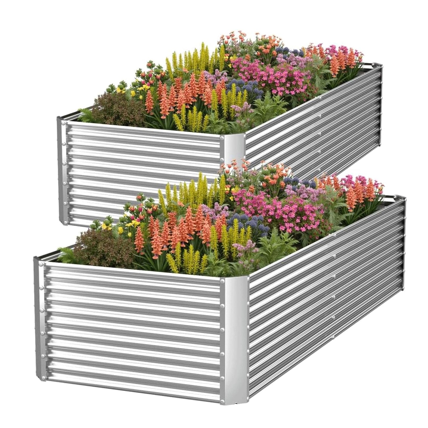 CATMANOR 2 Pack Tall 8x4FT Corrugated Galvanized Steel Raised Garden Bed Outdoor, Metal Above Ground Garden Bed for Vegetables and Flowers, Rectangle Raised Beds for Gardening