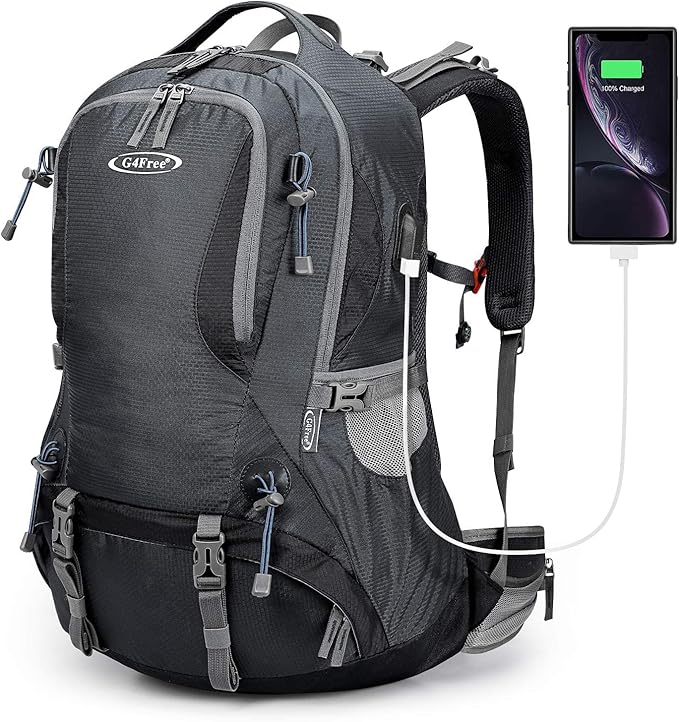 G4Free 50L Hiking Backpack Waterproof Daypack Outdoor Camping Climbing Backpack with Rain Cover for Men Women(Dark Grey)
