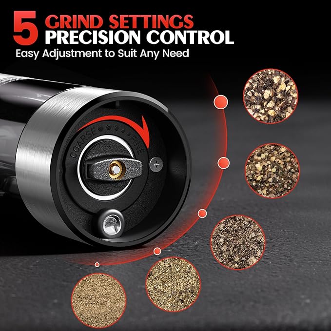 Salt and Pepper Grinder Set Electric Automatic Battery Pepper Mill Shakers Adjustable Coarseness Upgraded Larger Capacity with Led Kitchen Appliances Christmas Gifts for Women Men