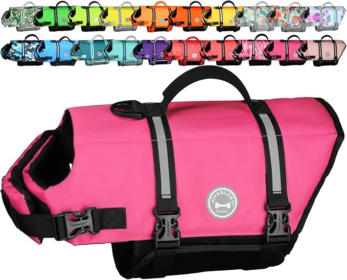 VIVAGLORY Rip Stop Dog Life Vest, Swimming Vest with Handle, Buoyancy for Doggy Puppy, Dog Life Jacket for Swimming & Boat...