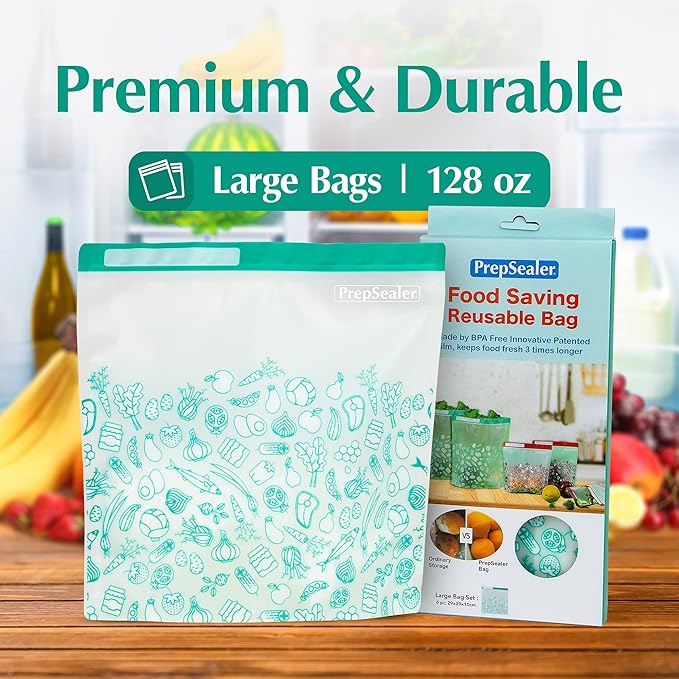 PrepSealer Keep Food Fresh Longer Food Saving Reusable Bag (6 Pieces (Large))