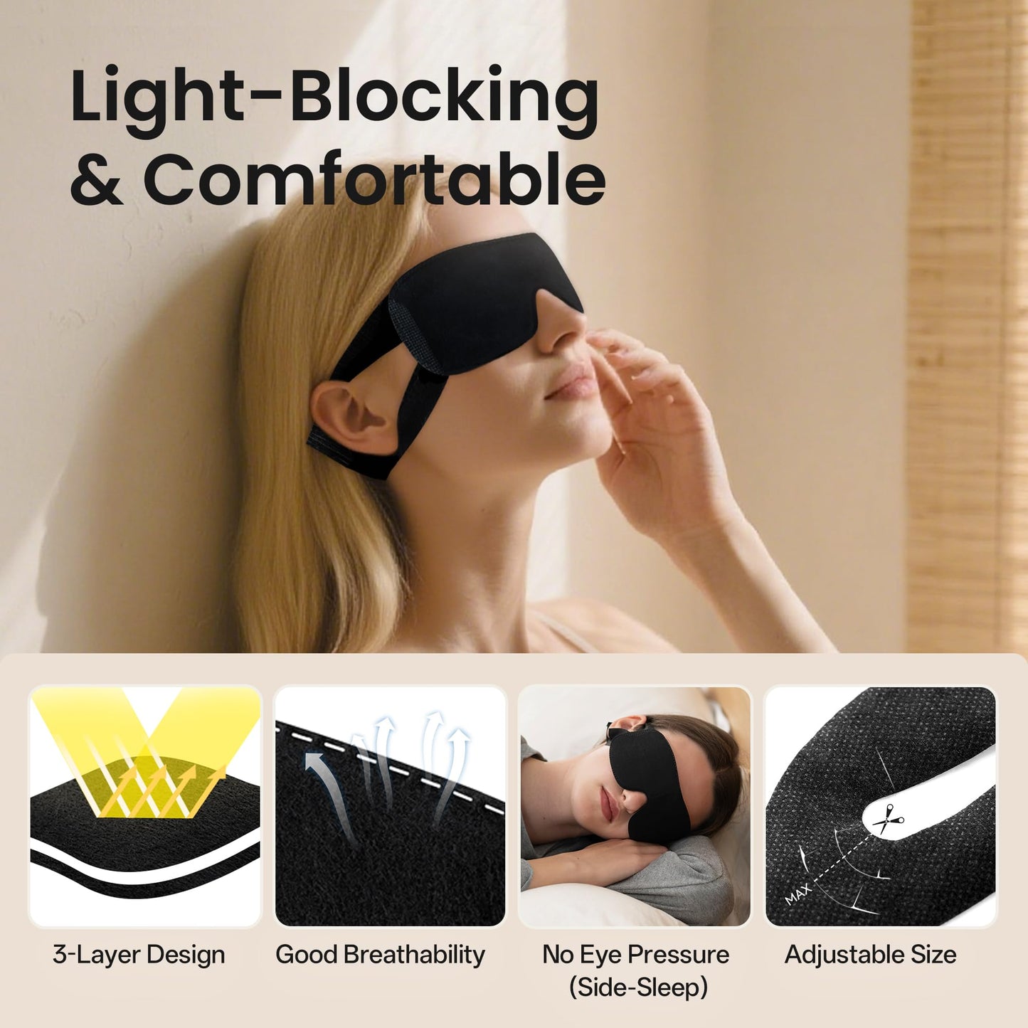 CROUVM 100 Pack Disposable Sleep Masks Bulk, Blackout Blindfolds for Men Women, Soft Eye Shade Cover for Sleeping Travel Yoga, Light Blocking Night Eye Mask for Party Games Team Building