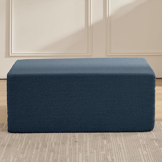 Furnify 40" Memory Foam Couch Footrest, Cloud Modular Sofa with Removable Cover, Upholstered Floor Sofa Ottoman, Upholstered Sofa for Bedroom Living Room, No Assembly Required (Teddy Boucle, Blue)