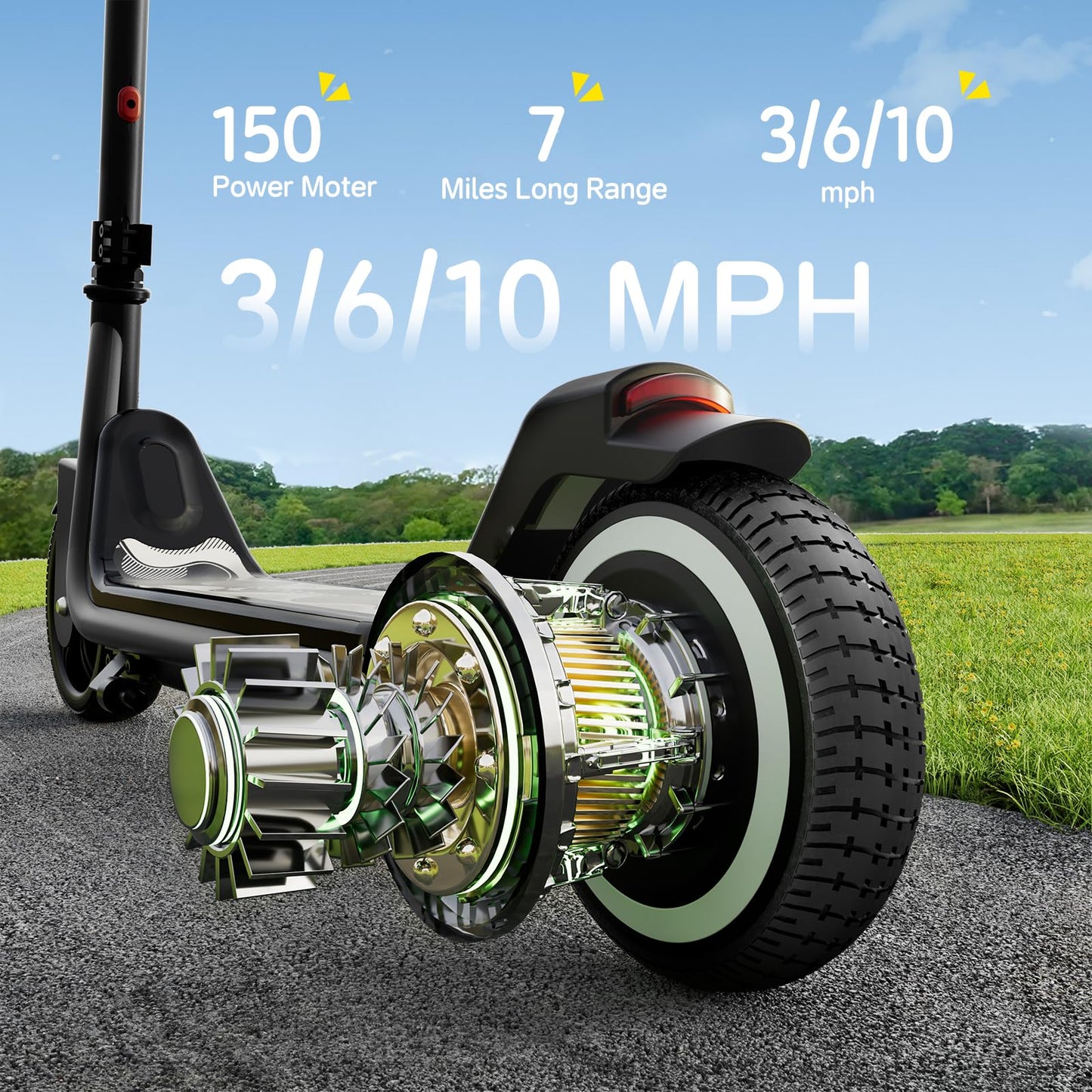 ECOROAD EK6 Kids Electric Scooter for 6-12, 3/6/10mph Speeds for Ultimate Comfort, Adjustable Height Electric Scooter, 150W & Dual Brake Safety, for Growing Adventurers（Rider:3.9-5.2 ft）