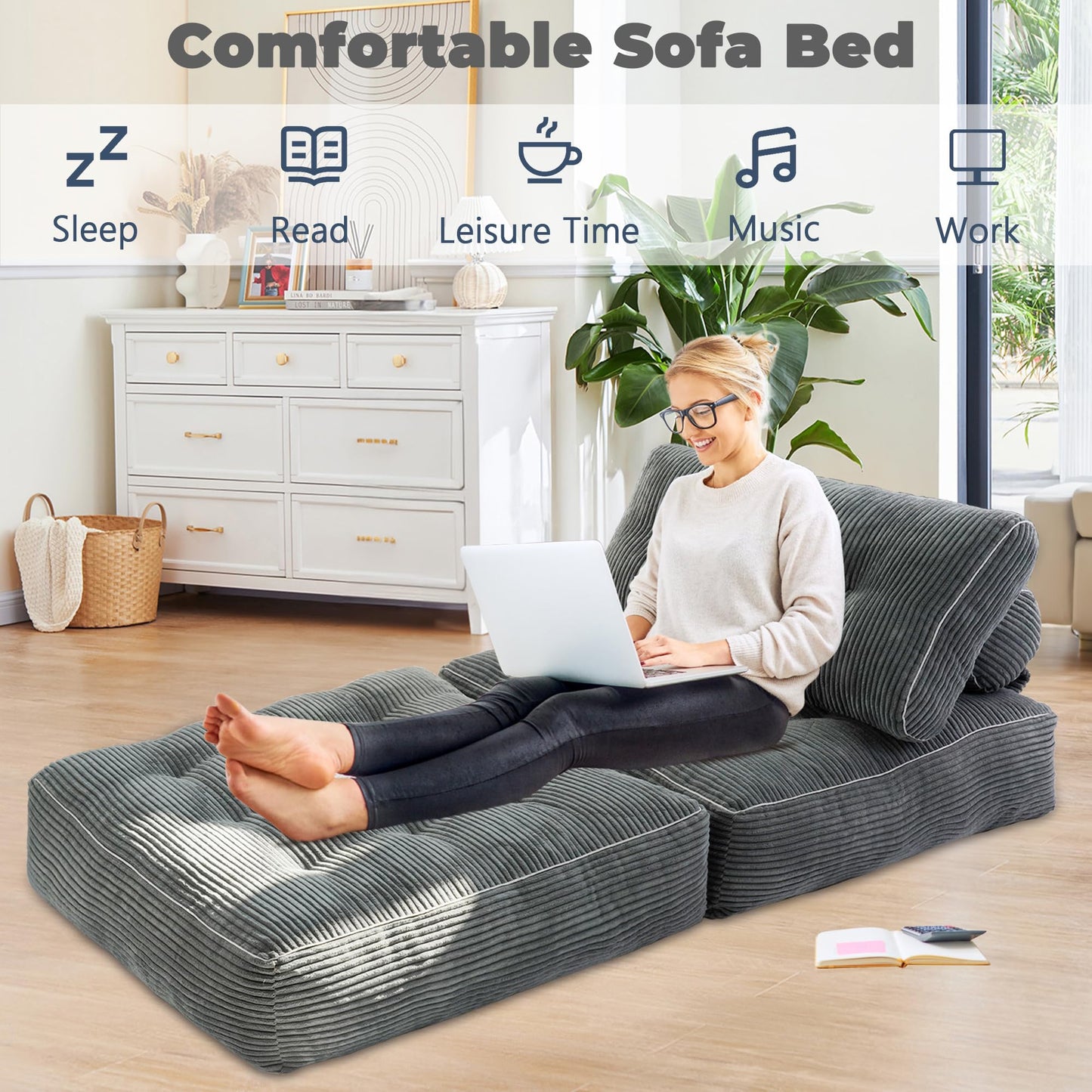 LFCREATOR Folding Sofa Bed,Convertible Sleeper Chair for Adults, Folding Sofa Bed Foam Filling Couch with Pillow，Sleeper Chairs Single Size Floor Mattress