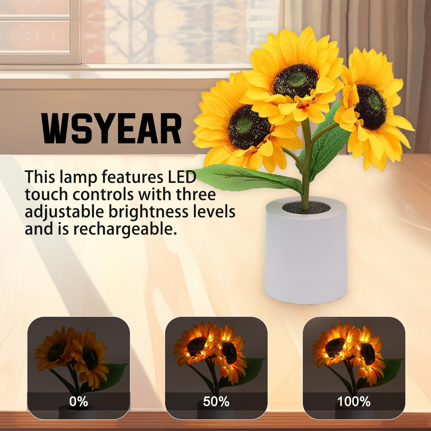 WSYEAR Sunflower Gifts for Women-Sunflowers Flower Lamp Night Light for Bedroom Decor,Birthday Gifts for Her Mom Wife Friends Girlfriend Teacher Grandma