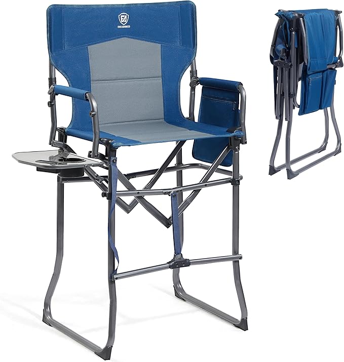 EVER ADVANCED Portable 30.7" Seat Height Tall Folding Chair Directors Chair High Foldable Bar Stool with Side Table for Ma...