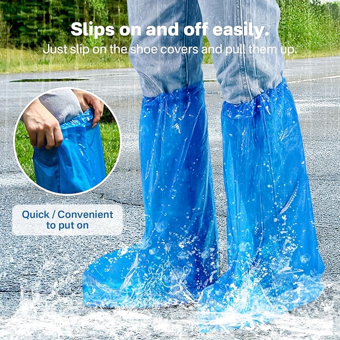 12 Pairs Waterproof Shoe Covers Plastic Boot Covers Disposable Thicker Long Rain Shoes and Boots Cover Non-Slip,Indoor Outdoor Overshoes for Men and Women