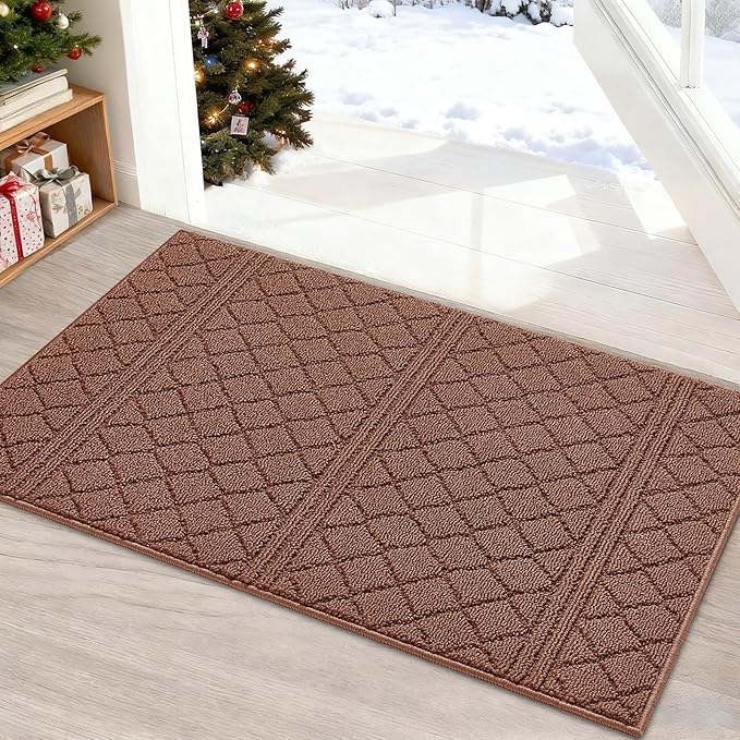 REFETONE Indoor Doormat, Front Back Door Mat 32"x48" Absorbent Rubber Backing Non Slip Door Mats, Low-Profile Resist Dirt Rugs, Machine Washable Door Rug Inside Floor Mat for Entryway, Chocolate