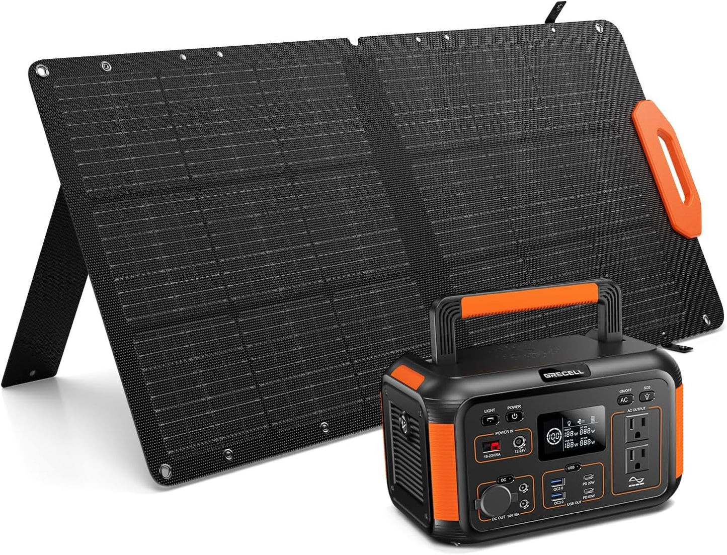 Grecell Portable Solar Generator 500W With Solar Panel 100W, Portable Power Station 500W Ac Outlet, Solar Panels 21.5V 5.5A For