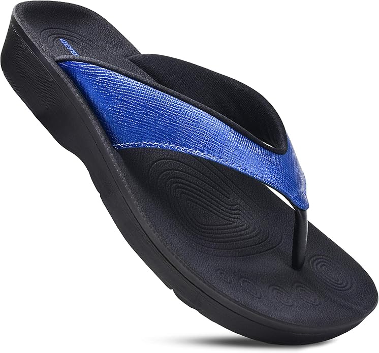 Aerothotic Arch Support Flip Flops for Women Comfortable Orthopedic Cushioned Memory Foam Footbed with Faux Leather Padded...
