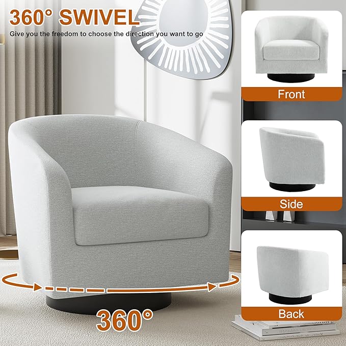 UIXE Swivel Accent Chair, Chenille Barrel Chairs Upholstered Armchair for Living Room, Modern Round Arm Chair Small Single Sofa Bedroom Reading Seat - Beige