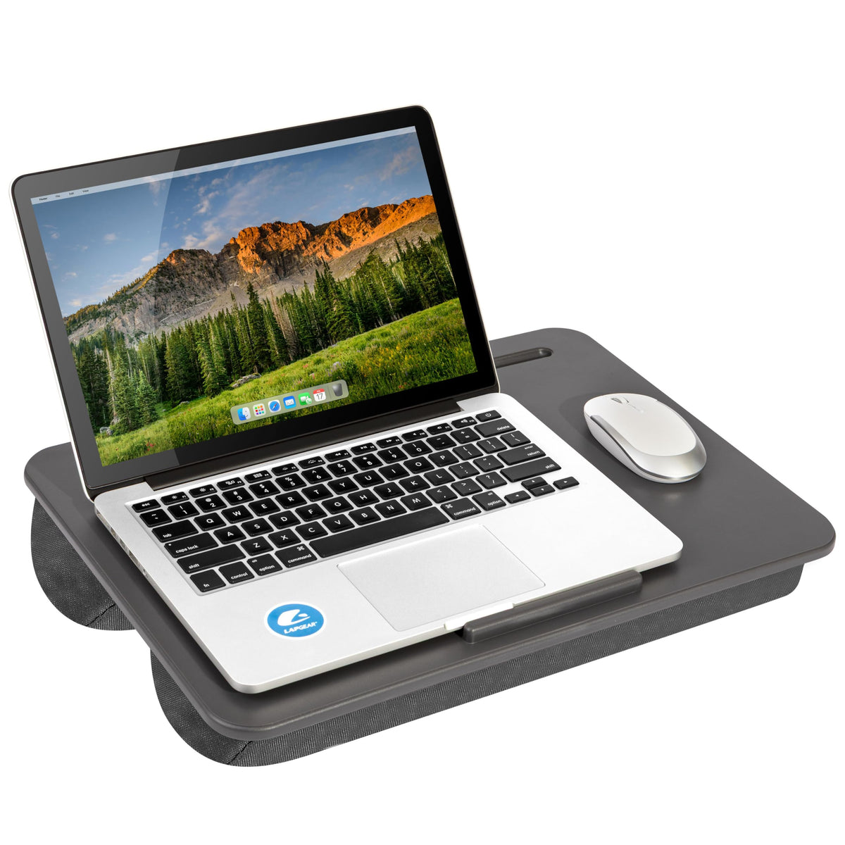 LAPGEAR Original Lap Desk – Large (17.9” x 13”) | Fits Up to 17.3” Laptops | Cushioned with Device Ledge, Pencil Tray & Handle | Portable & Lightweight | Charcoal – Style No. 45155