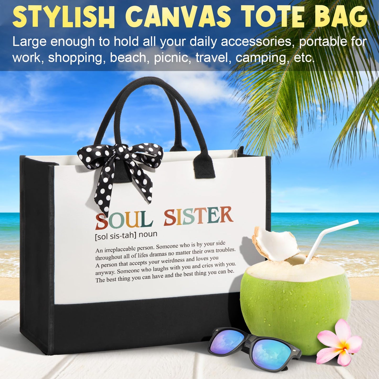 Best Friend Birthday Gifts for Women, Friendship Gifts for Women Friends Female Funny Sister Gifts from Sister Mothers Day Gifts Basket for Mom Friends Female Bestie Soul Sister BFF w/ Canvas Tote Bag