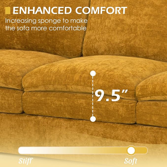 ACMEASE 2 Pieces Chenille Sofa Set w/Throw Pillows, Upholstered Loveseat & 3 Seater Sofa w/Comfortable Back Cushions, Modern 2-Seat & 3-Seat w/High-Density Foam for Living Room, Apartment, Yellow