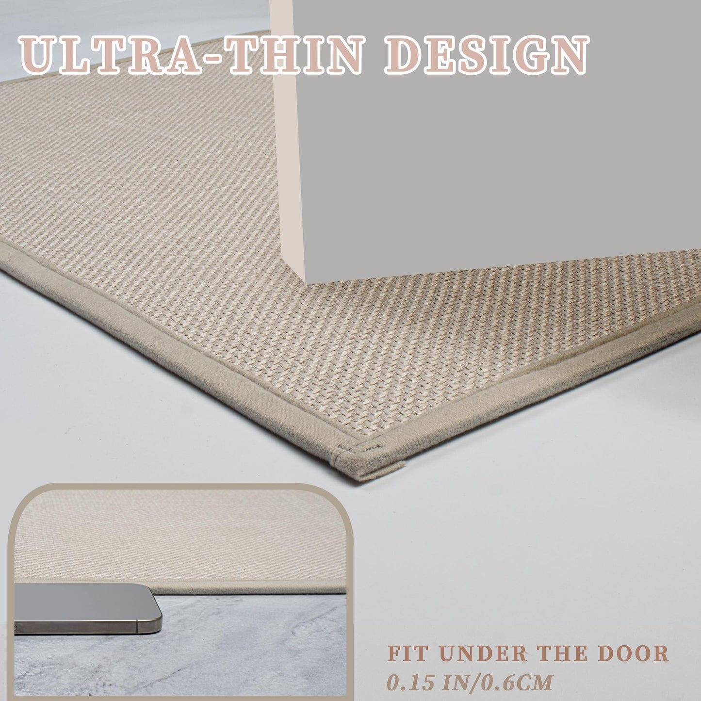 AevitasX Ultra Thin Non Slip Bath Mat with Rubber-Backing Braided Absorbent Machine Washable Bathroom Rugs, Quick Dry, Fits Under Door 17" x 24" Beige