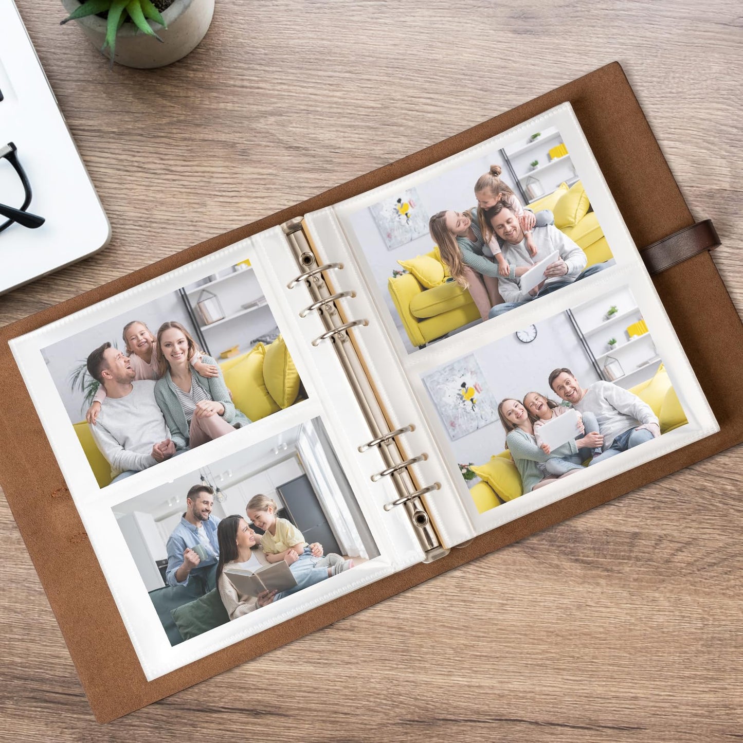 Photo Album 4x6 200 Photos, Genuine Leather Photo Albums with Writing Space with 30 Writing Paper, Travel Family Wedding Kids Graduation Ultrasound Baby Picture Album Scrapbook Photo Album Hold Hands