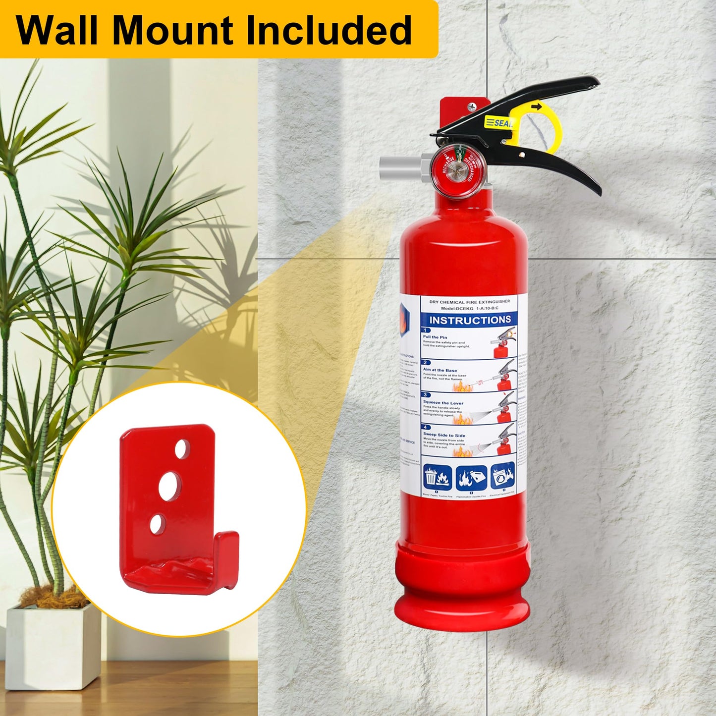 1 Pack ABC Dry Chemical Fire Extinguisher, 2.5 lb 1A:10B:C Rating for Home, Vehicle, Boat, Quick Release Handle, Compact & Portable Dry Powder Extinguishers