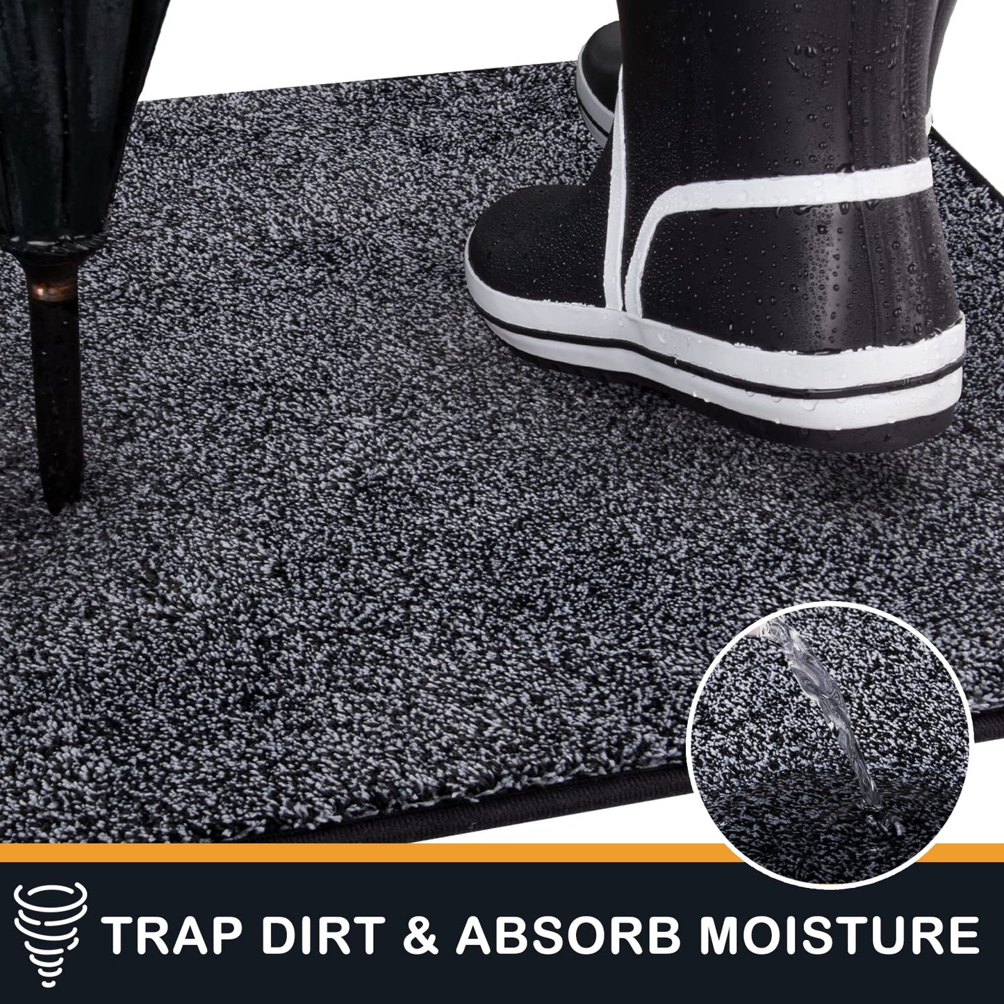 PURRUGS Dirt Trapper Door Mat 34" x 59", Non-Slip Machine Washable Entry Rug, Shoe Scraper, Dog Doormat, Super Absorbent Welcome Mat for Front & Back Door, Muddy Shoes & Paws, Bluish Grey-Black