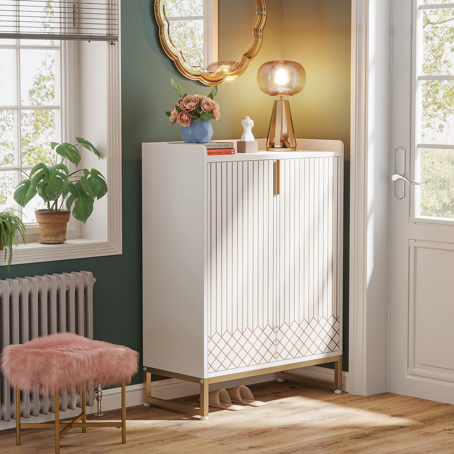 Tribesigns Shoe Cabinet with Doors, 5 Tiers Shoe Storage Cabinet for Entryway, 25 Pairs Wooden Shoe Cabinets, Modern Shoe Organizer Storage for Living Room, Bedroom, Hallway, Closet, White