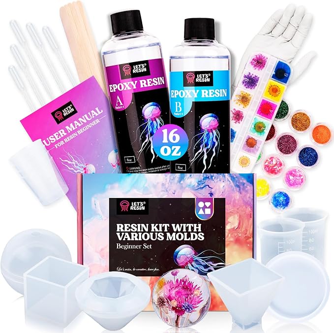 LET'S RESIN Epoxy Resin Kits and Molds Complete Set, 16oz Resin Art Kit with Silicone Molds, Pigment, Dried Flowers, Craft...