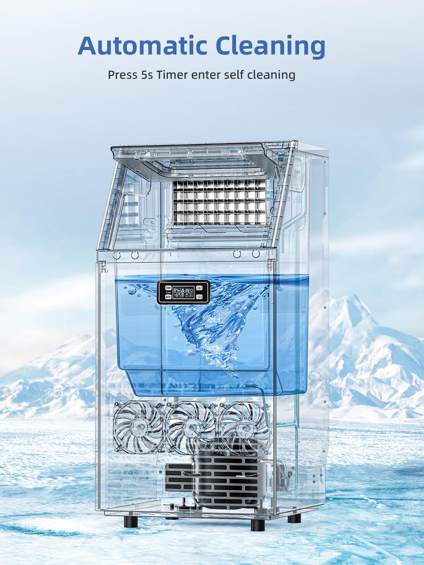 Commercial Ice Maker Machine, 100lbs/24H 45 Cube Ice/Cycle Stainless Steel Under Counter ice Machine with 33lbs Ice Storage Capacity, Freestanding Ice Maker for Restaurant, Bars, Home and Offices