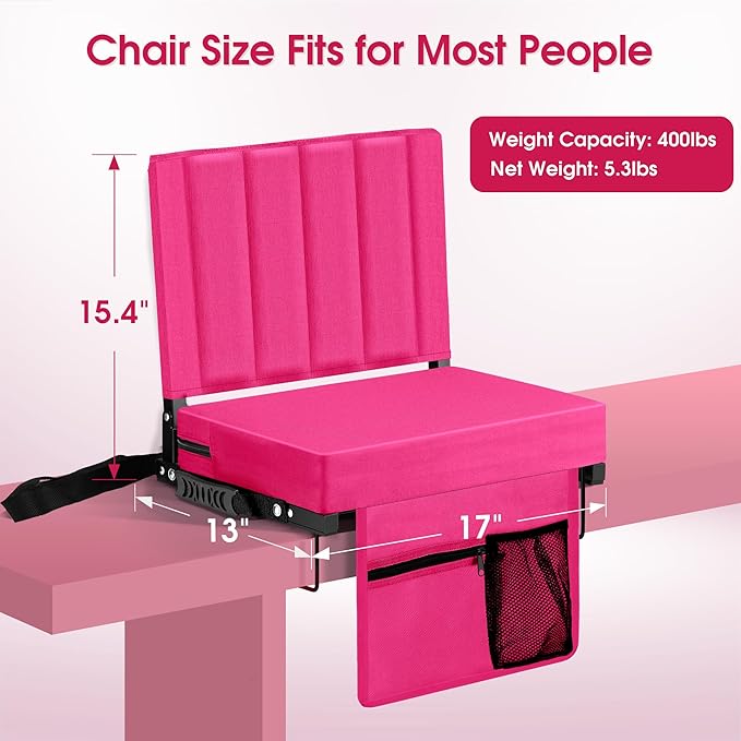 Halituny Stadium Seat for Bleachers with Back Support, Portable Bleacher Seat with Wide Comfy Padded Cushion, Metal Hook, Folding Stadium Chair with Shoulder Strap, Carry Handle, Cup Holder