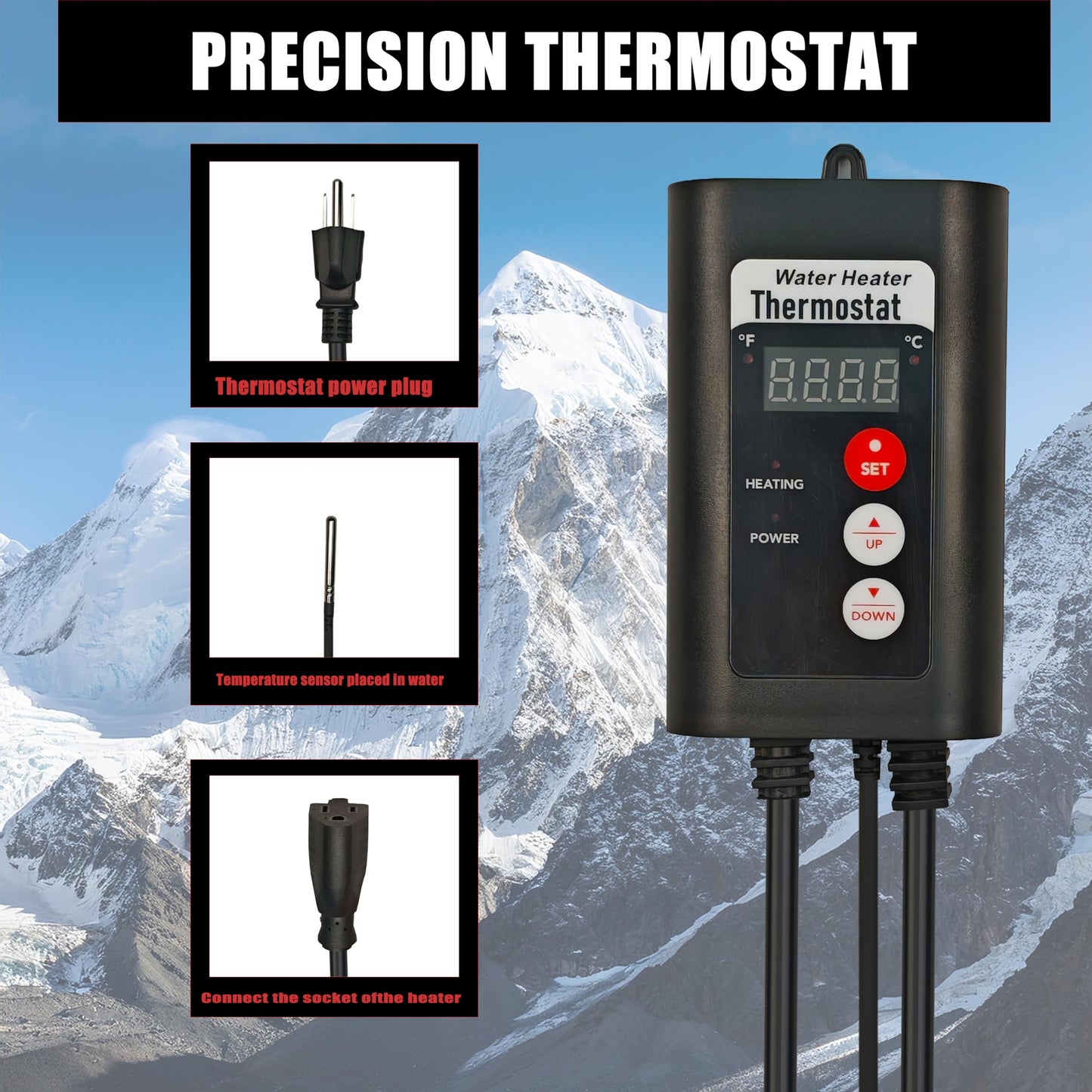 JHAOHEATE 1500W Titanium Immersion Water Heater with Temp Control & GFCI – Submersible Electric Heater for Above-Ground Pool, Baptistry, Baptismal Pool, Spa, Bucke, Hot TubBathtub & Inflatable Pool