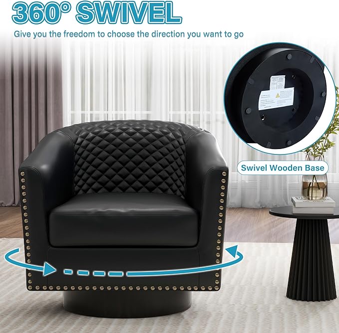 UIXE Faux Leather Swivel Accent Chair, Barrel Club Chair Modern Upholstered Armchair for Living Room, Comfy Single Sofa Bedroom Side Reading Seat - Brown