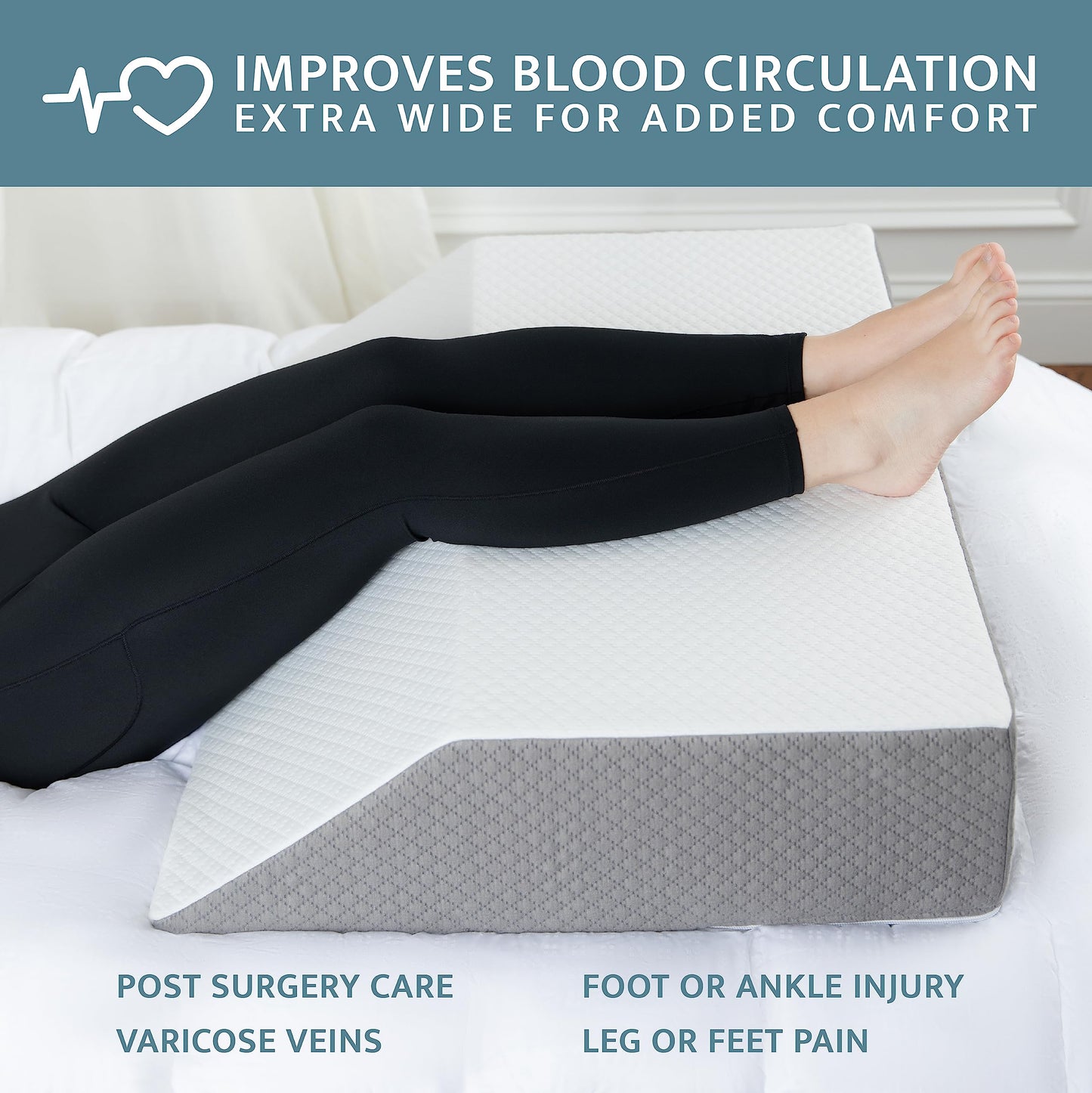 Kölbs Extra Wide Leg Elevation Pillow, Chic Jacquard Cover, XL and Wide for More Comfort Bed Wedge Pillow for Legs, Leg, Knee, Ankle Elevation Post Surgery