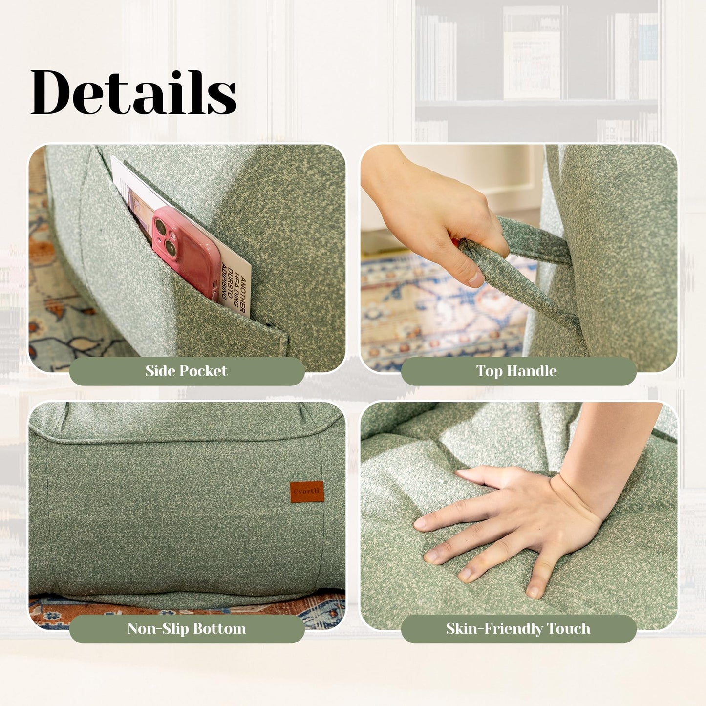 Cvortll Bean Bag Chair for Adults, Comfy Tufted Bean Bag Chair Sofa with Armrests, Lazy Beanbag Chair with Foam Filler Stuffed Bean Bag Couch Sofa for Reading in Bedroom, Living Room and Dorms