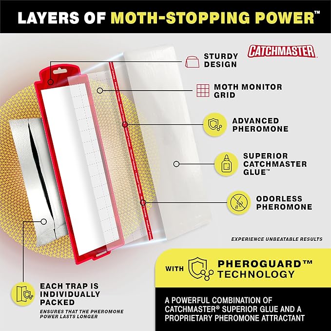 Catchmaster Pantry Moth Traps with Premium PheroGuard Technology – XL, Extra-Strength Glue – Traps & Eliminates Moths – Protects Pantry, Cabinets & Food Storage – 6-Pack