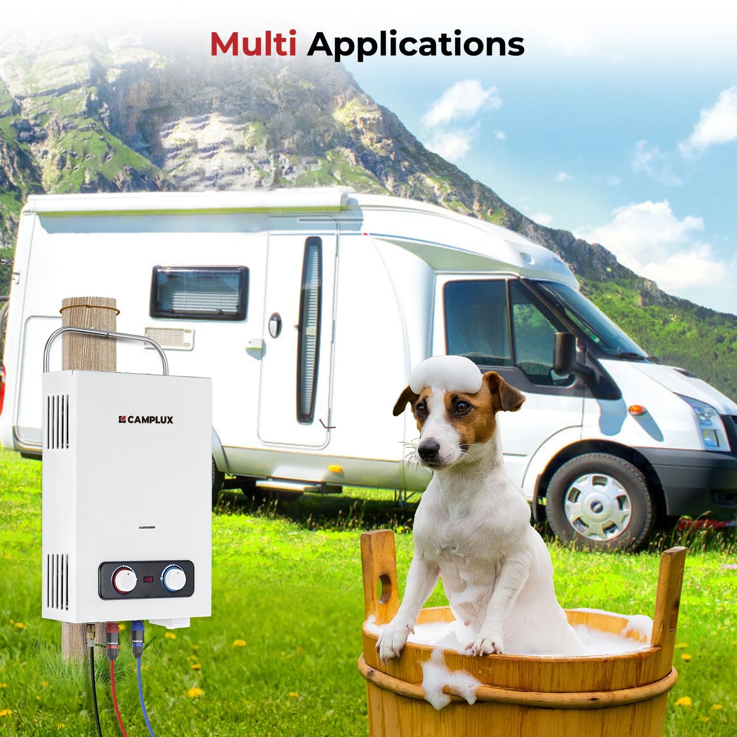 Camplux Pro 6L Portable Tankless Water Heater,Mini Sized Outdoor Propane Gas Water Heater with Portable Handle,Propane Gas Water Heater for RV,Campings,Cabins,Barns,White