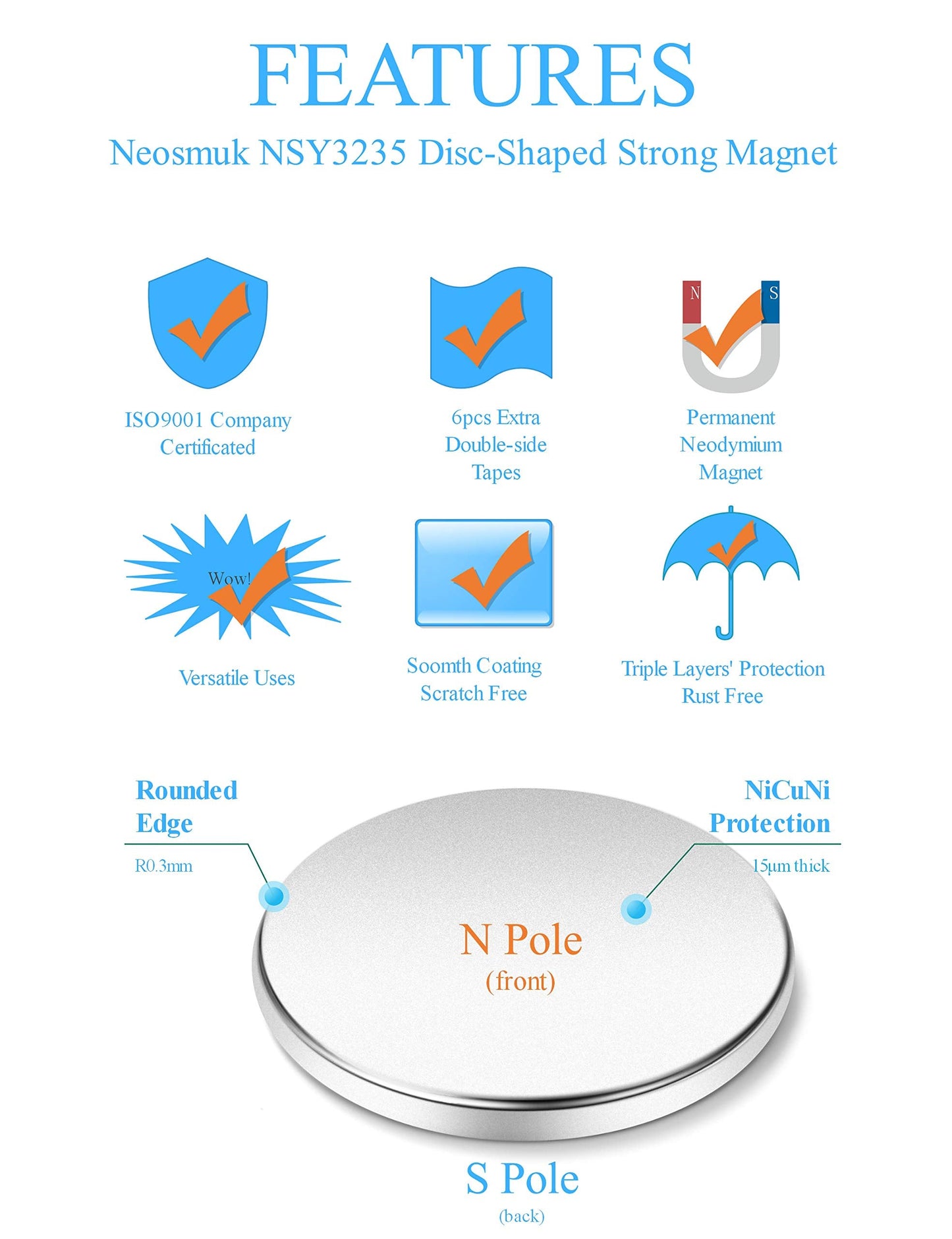 Neosmuk Rare Earth Magnets, Super Strong Magnet Heavy Duty for Craft, Neodymium Magnets with Adhesive Backing for Board, Thin Powerful Large and Industrial Magnets Stick for Cabinet, Refrigerator