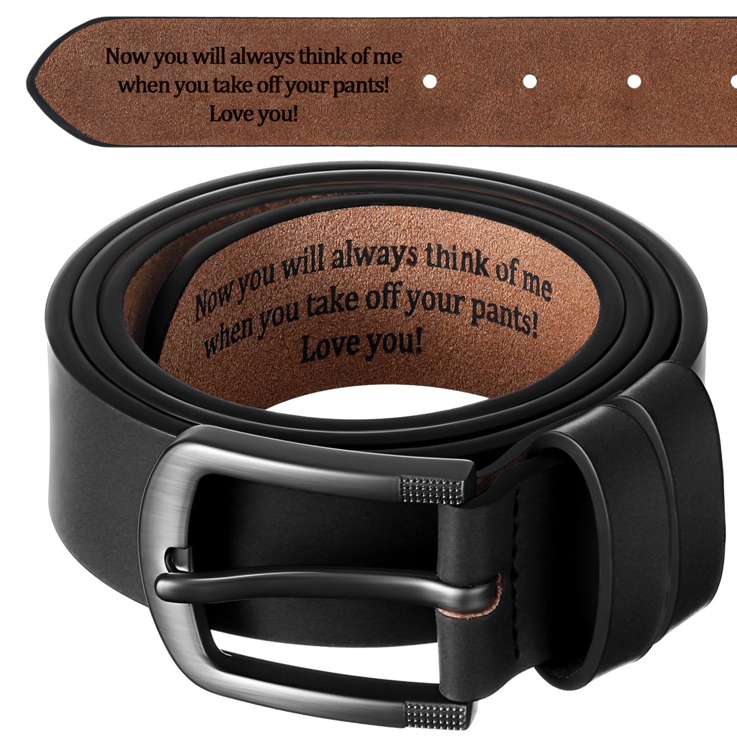 Bunnycool Mens Belt Gift Husband Personalized Belts for Men Engraved Leather Gift for Him Birthday Anniversary Wedding(Black,38(waist36-37))